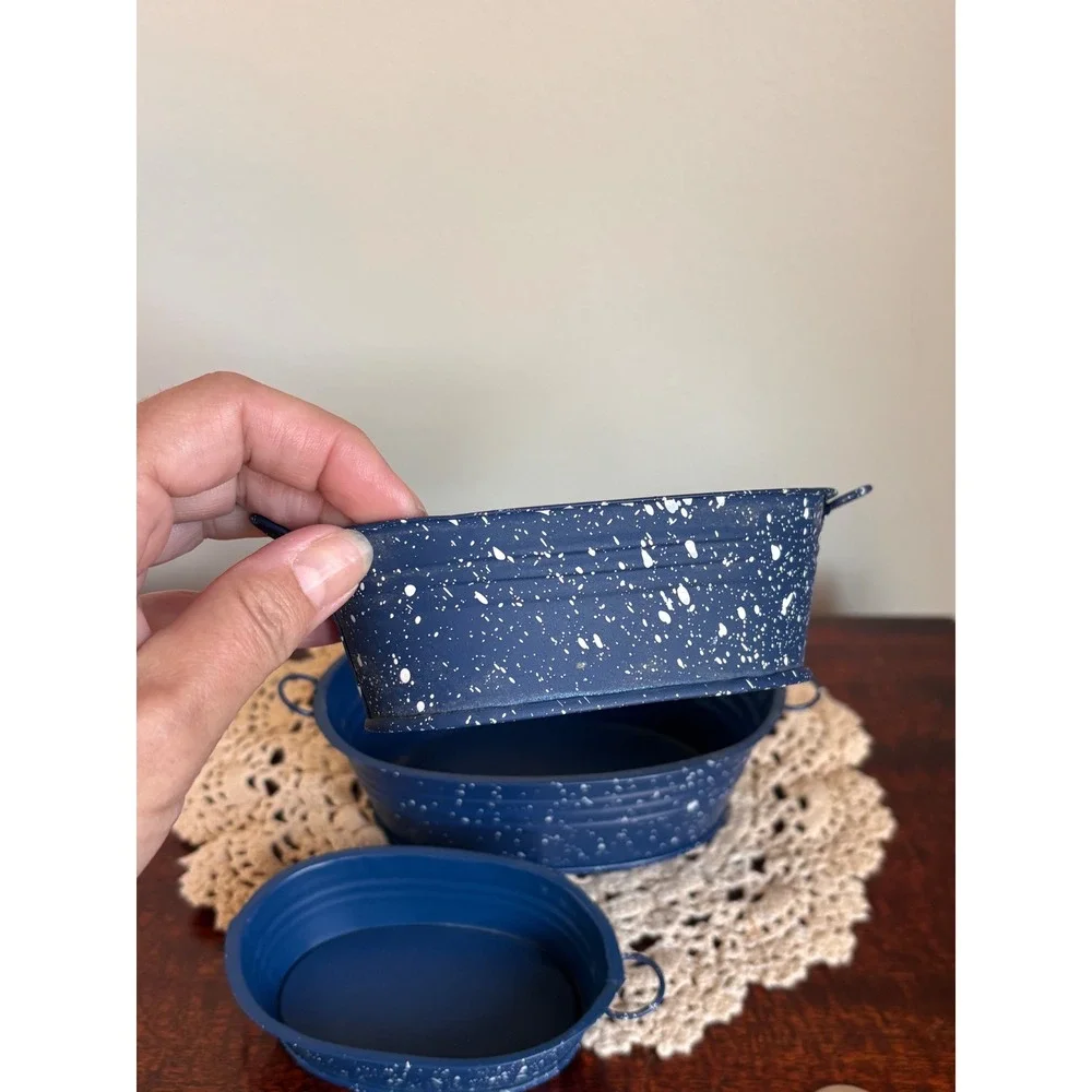 Vintage Miniature blue Enamelware nesting stackable wash laundry bins
